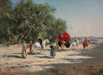  Huguet Oil Painting - The Caravan Victor Huguet Orientalist